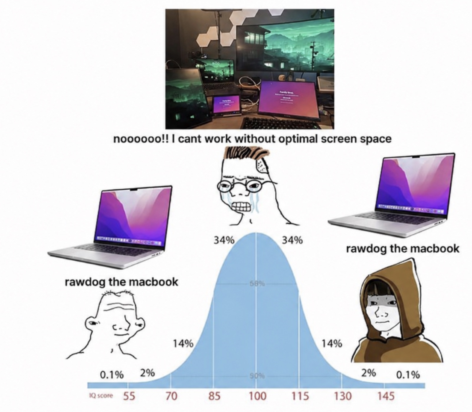 The MacBook bell-curve meme used as the unsent image reply