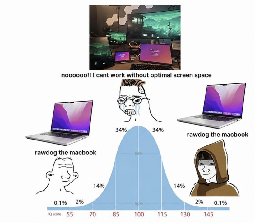 The MacBook bell-curve meme used as the unsent image reply